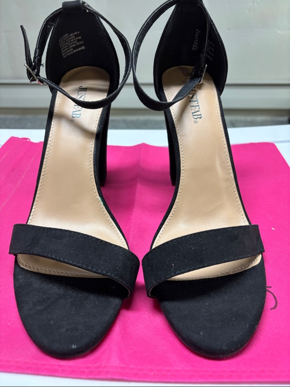 JustFab Black Suede Ankle-Strap Block Heels